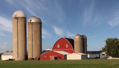 Farm with silos and red barn