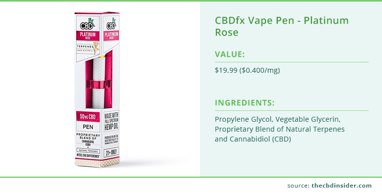 cbdfx platinum rose vape pen